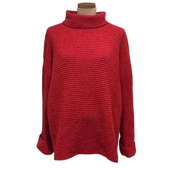 Anthropologie Sweaters - Anthropologie Pilcro Sweater Size Medium Vermillion Red Orange Ribbed Pullover
